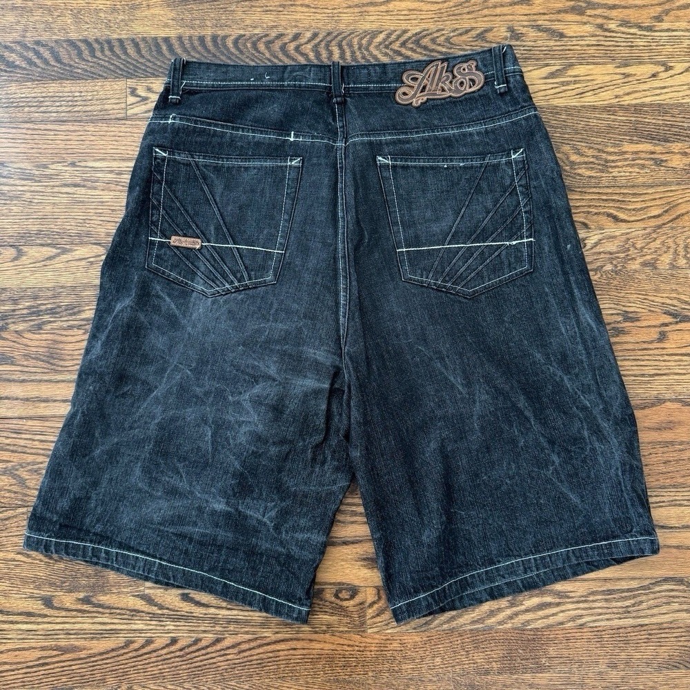 Vintage y2k Akademiks Dark Wash Denim Jorts Jean Shorts Pocket Embroidery